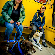 Joëlle und Tabea mit ihren Hunden unterwegs im ÖV
